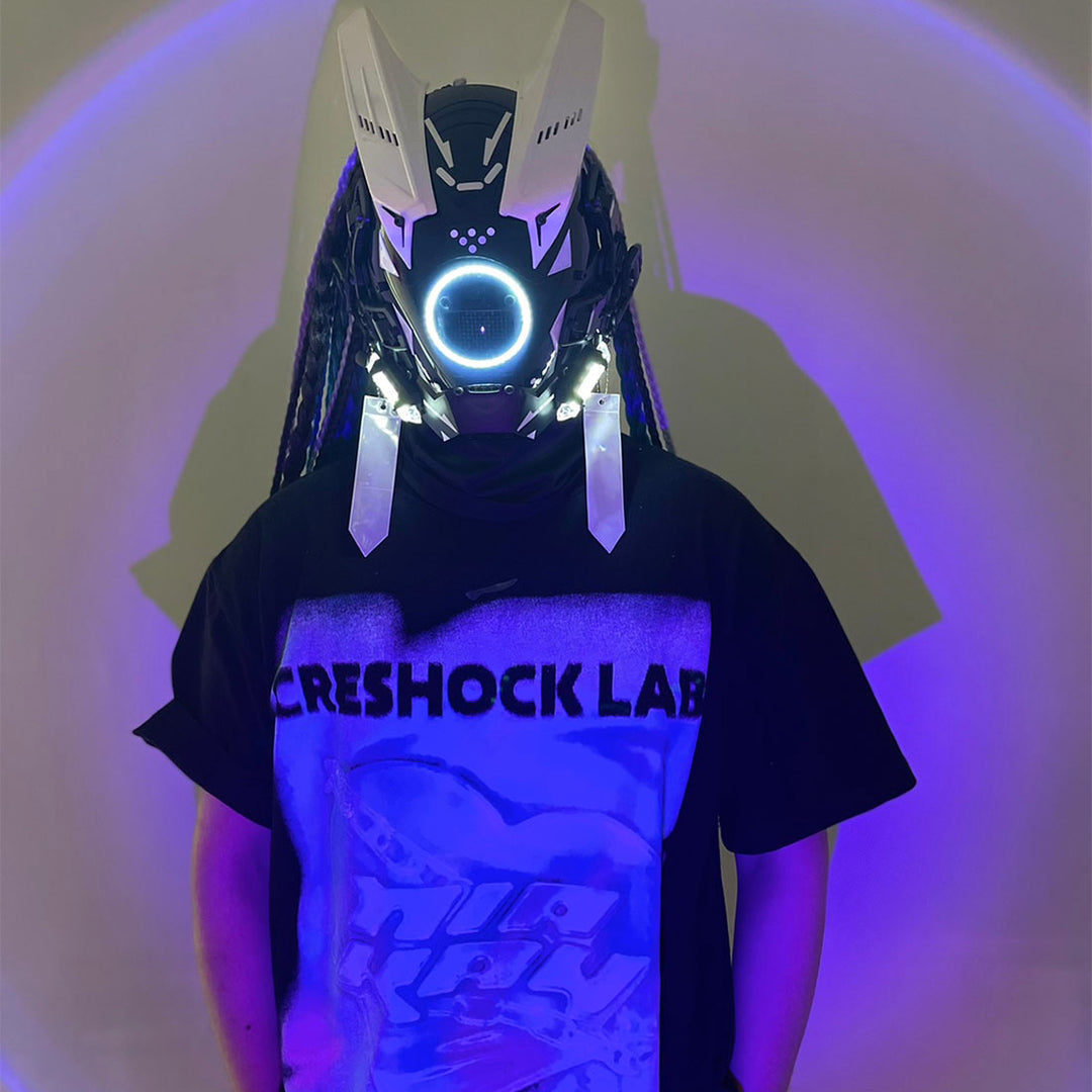 Punk Helmet Mask with LED Light  for Cosplay Halloween