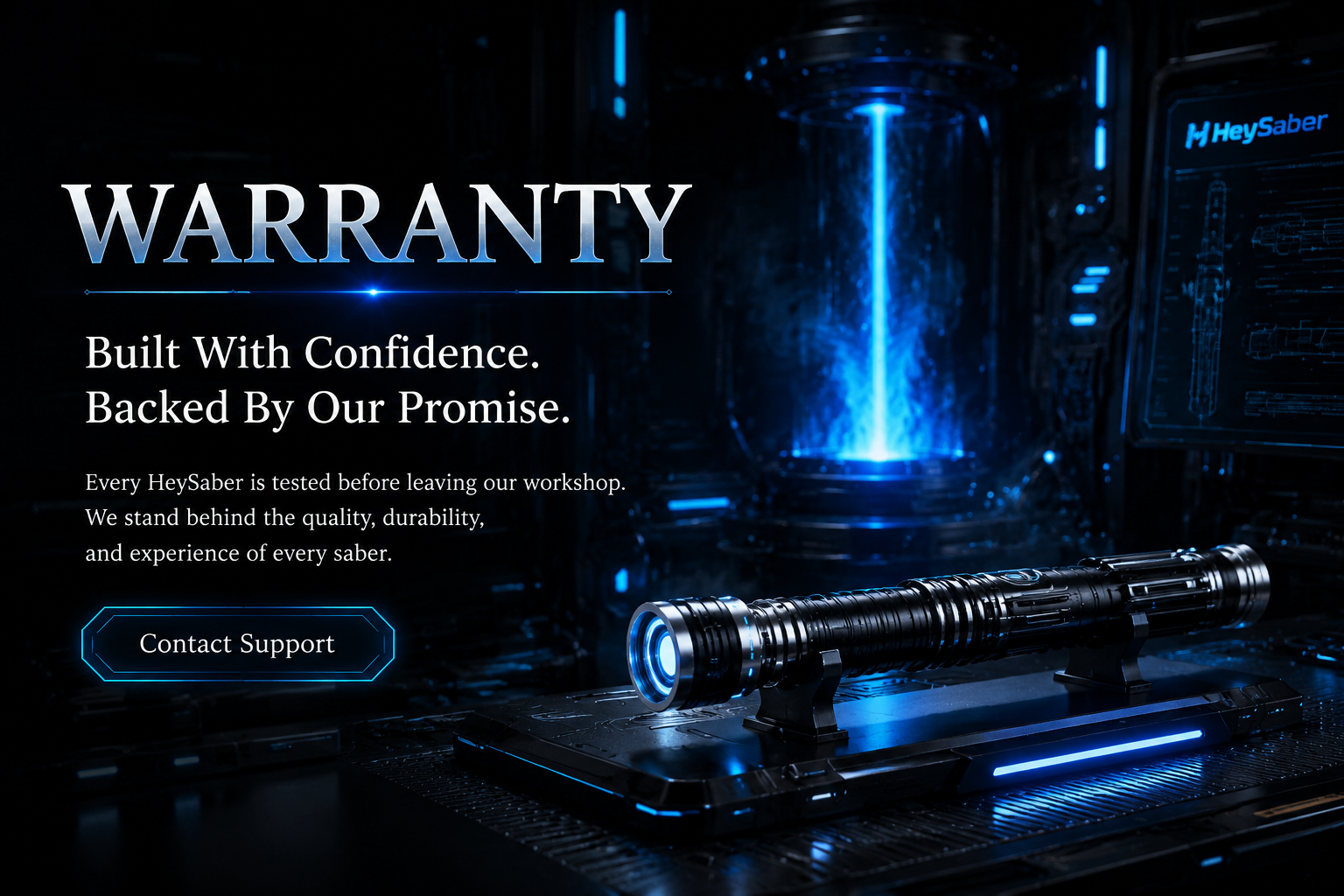 WARRANTYBuilt With Confidence.Backed By Our Promise.Every HeySaber is tested before leaving our workshop.We stand behind the quality, durability, and experience of every saber.